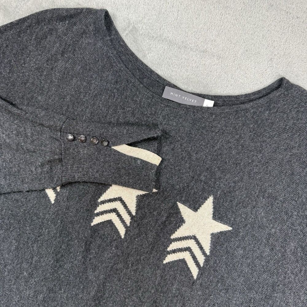 Mint Velvet Sweater Women's Small Grey Cashmere Blend Batwing Sleeve Star Contra